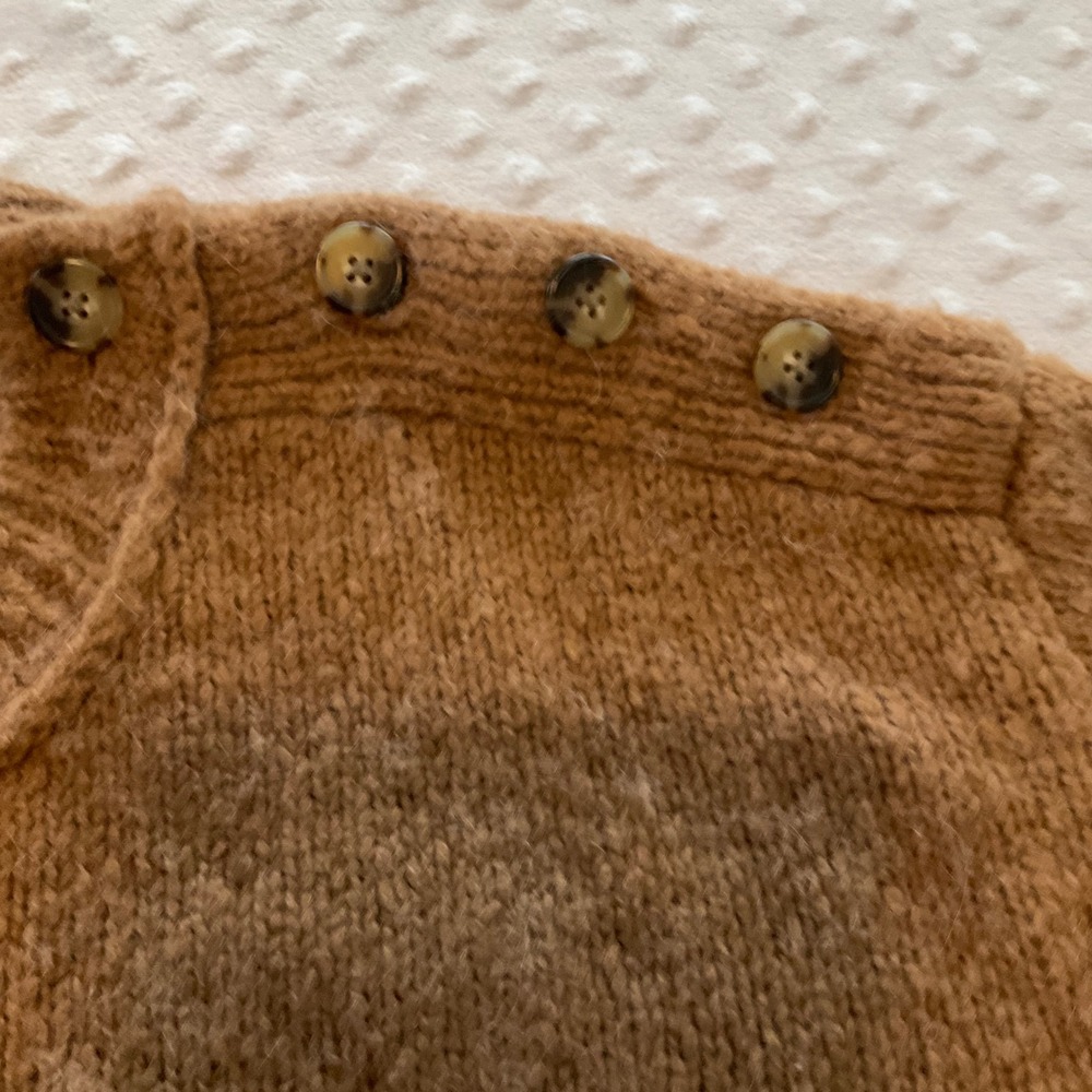 J.‎ Crew Brown Fuzzy Alpaca Wool Blend Button Shoulder Sweater Women's Large - Picture 6 of 8